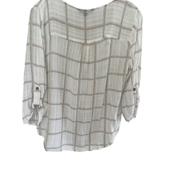 Apt 9 Lineny Rayon Womens M Blouse Top V Neck Rollup Sleeve Buttons Summer Vacay - Picture 6 of 6